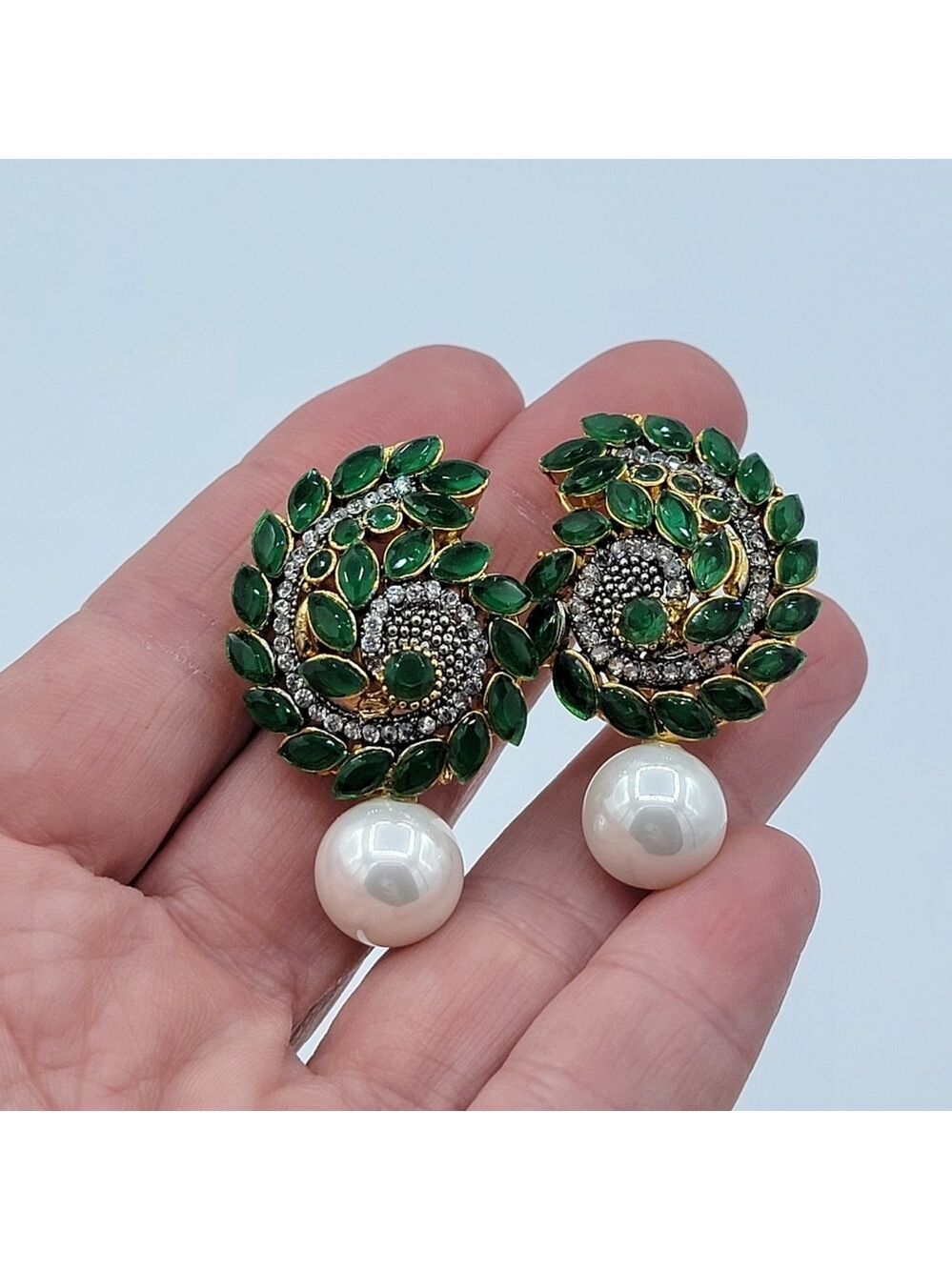 Green & Gold Swirl Earrings #2905